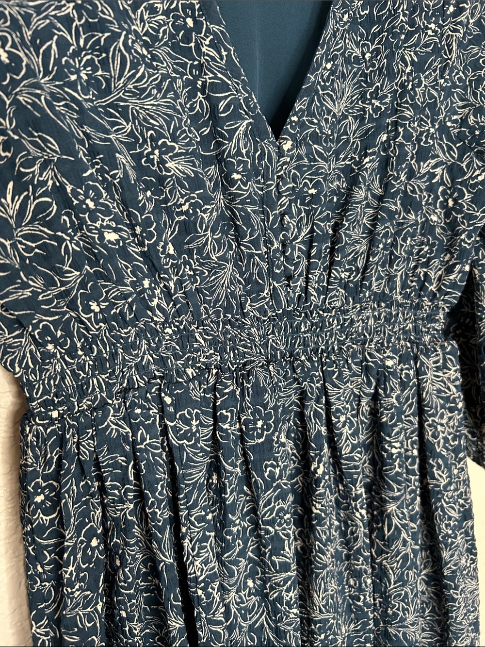 HATCH Blue Floral Smocked Maternity Midi Dress XS V Neck - Picture 4 of 7